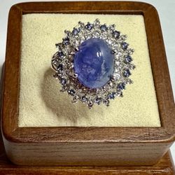 FREE SHIPPING! 925 Silver Cabochon Tanzanite & 50 Tanzanite's & Sapphires Ring Size 7.5 Lot#494