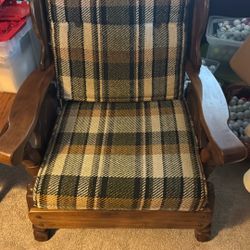 Vintage Wood and Fabric Chair - Extra Wide-Man Cave?