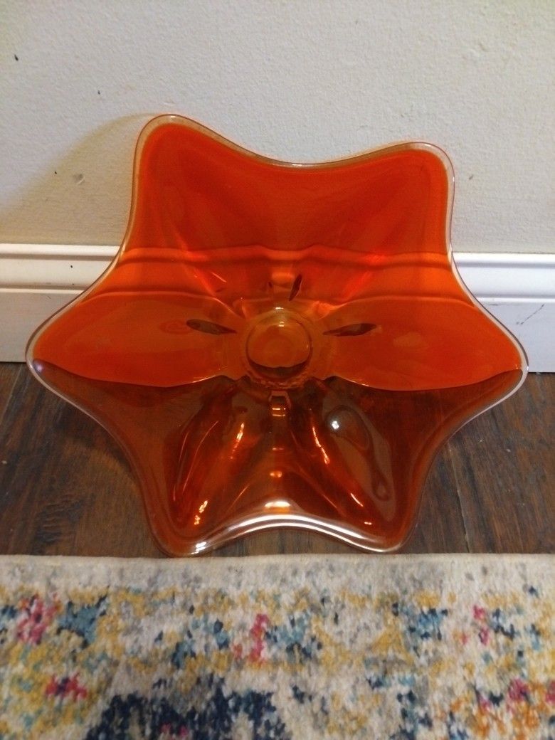 Epic Viking glassware persimmon six petal console Bowl