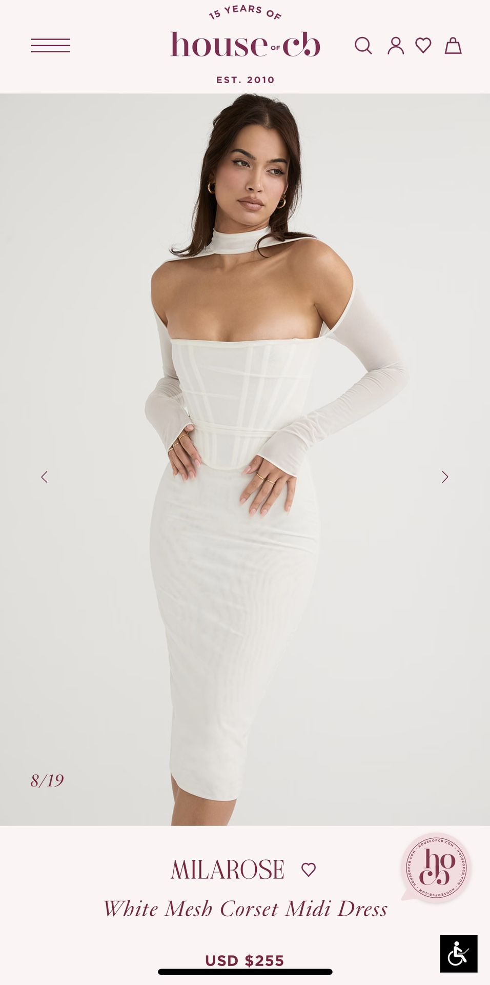 NWT XS House of CB Milarose White Mesh Corset Midi Off-Shoulder Bodycon Dress
