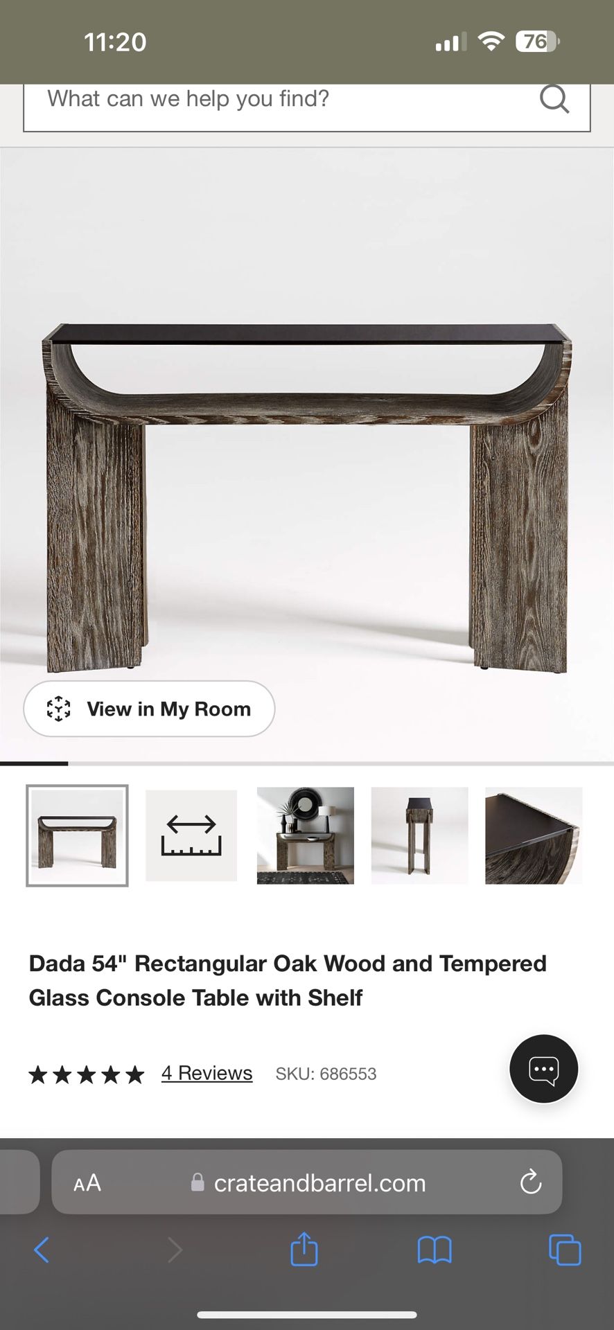 Crate & Barrel Dada Console Table Hard Wood