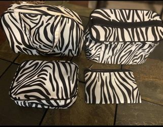 MODELLA 4-PC ZEBRA PRINT MAKE-UP BAG SET IN TURQUOISE LINING