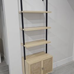 Modern Ladder-Style Display Shelf with Storage Cabinet