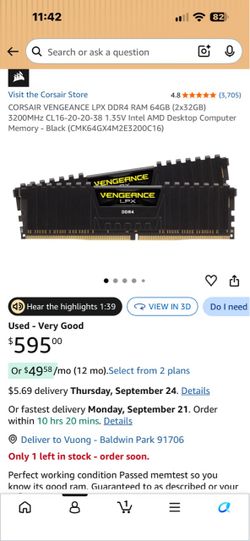 CORSAIR VENGEANCE LPX DDR4 RAM 64GB (2x32GB)