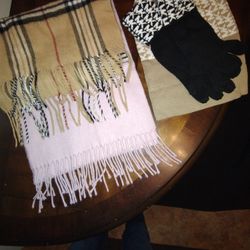 Two Cashmere Scarves And A Michael Kors Knit Hat And Knit Glove Set