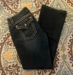 Ladies Miss Me Signature Boot Cut stretch blue jeans 32 x 31.5