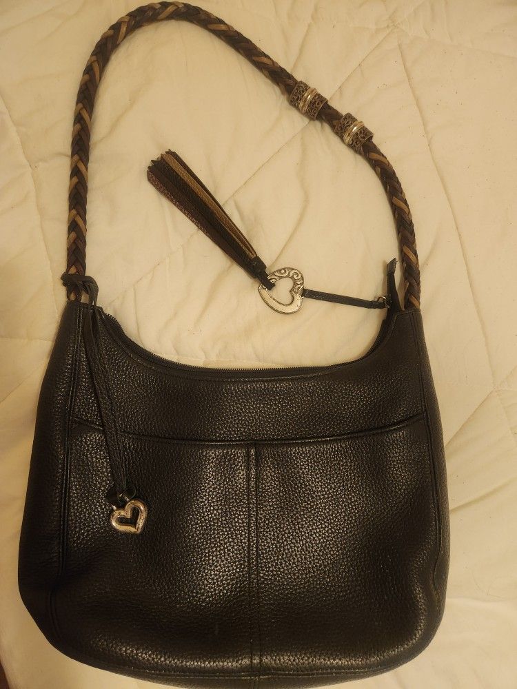 Brighton Barbados Black Pebbled Leather Hobo Bag