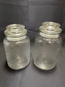 Set of 2 Swirl Embossed Glass Jars with Lids