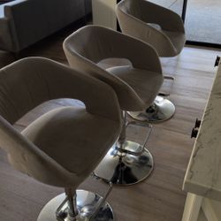 Set of 3 — Modern Gray Barrel-Back Swivel Barstools (Chrome Base)