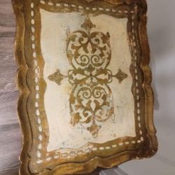 Vintage 1960s Italian Florentine Nesting Tables 2pc Or Burwood Syroco Scroll Table Glass Top 