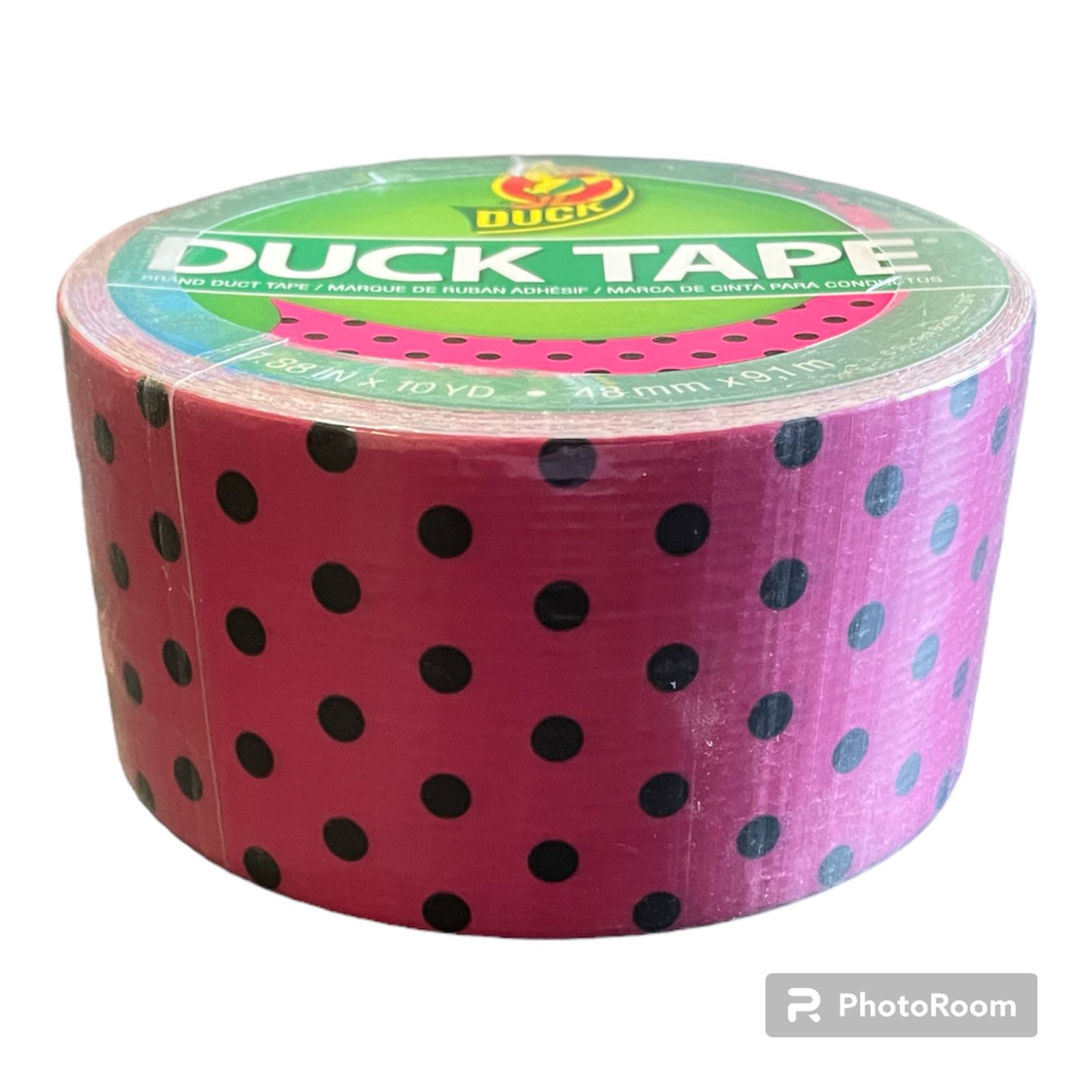 Duck Brand Black On Pink Polka Dot Duct Tape New Factory Sealed