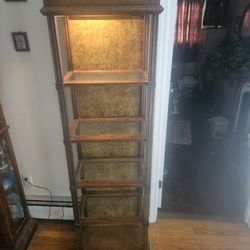 Antique vintage bookshelf book shelf wooden Hollywood Regency display case shelving cabinet LIGHT