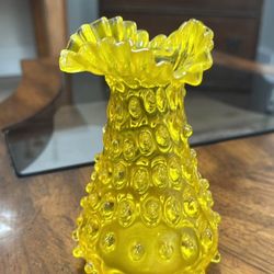 Empolj glass Canary Yellow Vase Hobnail 