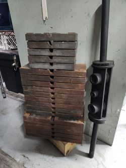 Heavy-duty cast iron weight plate set with a total weight of 200 pounds. 

This set includes multiple rectangular plates of varying sizes and a metal 