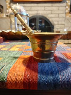 FROM SPAIN, VINTAGE SOLID BRASS MORTAL AND PESTLE