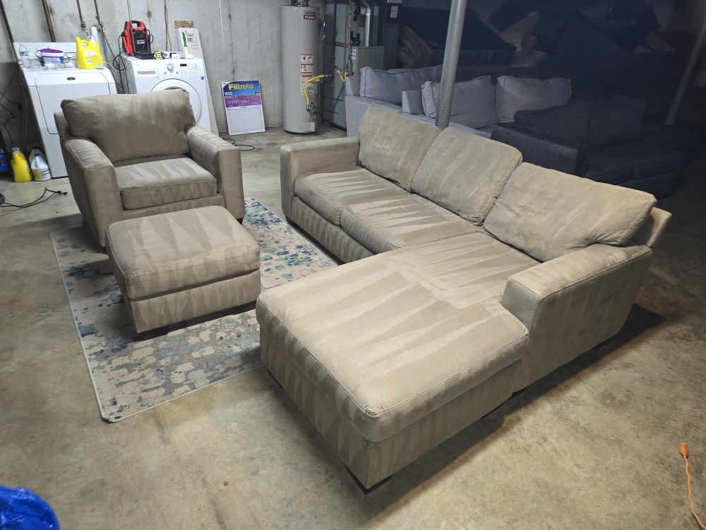 Sectional Sofa with Reversible Chaise and Chair with Ottoman