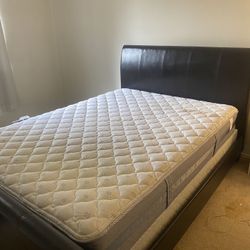 Queen Bed Frame, Sealy Mattress, and Box Spring 