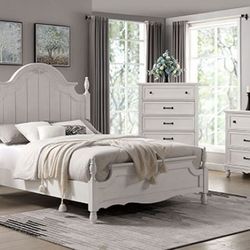 Brand New Antique White Plank Style 6pc King Size Bedroom Set 