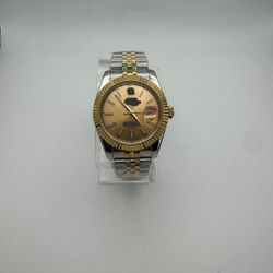 Two-Tone With Peach Dial Watch with Fluted Bezel