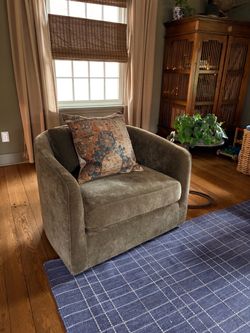 Pottery Barn Remmy Swivel Chair - Dark Moss, Rustic Chenille
