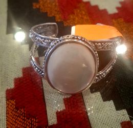 Silver Cuff Bracelet with Round Stone