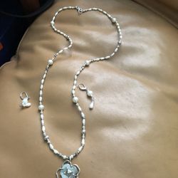 White Pearl Silver Necklace Set