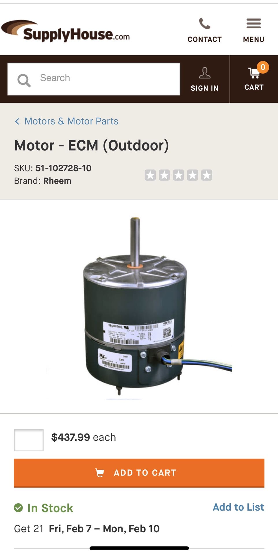 Air conditioner motor/ PROTECH 51-102728-10 - Motor - ECM (Outdoor)