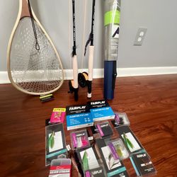Fly Fishing Kit 2 Rods, Brand New Net, Flys, Travel Case - Palm City 34990
