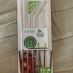 New 5 Piece Reusable Stainless Steel Straws Pack 