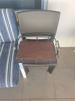 Pottery Barn wood and metal serving tray with handles