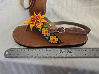 Mexican Huichol-Style Beaded Leather Sandals (Huaraches)