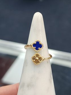 14k Gold Navy Blue Clover Ring