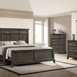 Brand New 4pc Grey Bedroom Set (Queen, Cali & Eastern King)