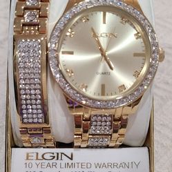 Elgin Men's Watch And Bracelet Set 