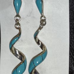 Turquoise Set In Silver Earrings
