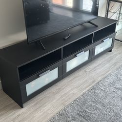 Modern Black TV Stand with Frosted Glass Doors – $180 OBO – Nashville Pickup