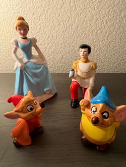 Vintage Disney Cinderella 4-Piece Ceramic Character Lot - Japan Stamp