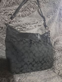 COACH SIGNATURE Hobo Bag Featuring Patent Leather Trim