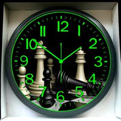 Chess Board Game Pieces Lounge Game Room Glow In The Dark Wall Clock New!