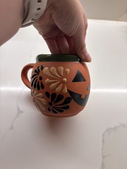Jack-O-Lantern Clay Mug with Handle – Mexican Pottery