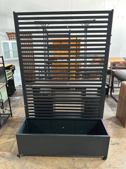 Metal Planter Box with Trellis Privacy Screen, Raised Garden Bed with Trellis & Wheels, Privacy Planters for Patio, Planter Box with Drainage Holes fo