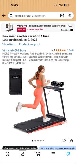 Brand New MCRG Treadmill Walking Pad w/ Incline – 400 LB Capacity