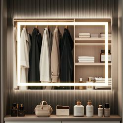 LED Mirror- 32 x 28 LED Touch Button Bathroom Vanity Mirror, Switchable Color LED with Defogger 32x28