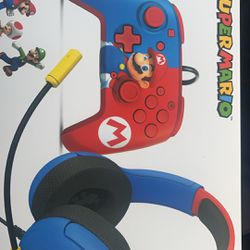 Wired Mario Nintendo Controller With Headset