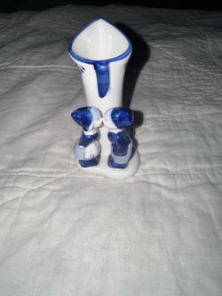 E H Denmark blue and white porcelain miniature bud vase 3.5”