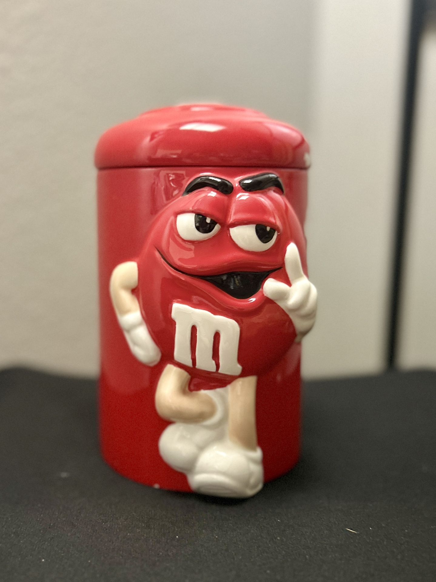 M&M Mars Inc Red Ceramic Canister Candy Cookie Jar By Galerie