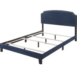 Upholstered Bed Frame In Blue - Queen 