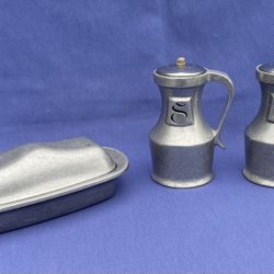 Royal Wilton Pewter RWP Salt & Pepper Shakers & Butter Dish W/Lid Vintage U.S.A