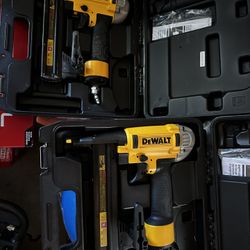 New DeWalt 18GA Narrow Crown Staplers. Each nail gun has its own hard case. Good for all your stapling needs.try before you buy. Pick up only. $80 eac