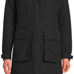 Lands' End Squall Winter Anorak Jacket Black Hooded Rain Coat S/P Petite